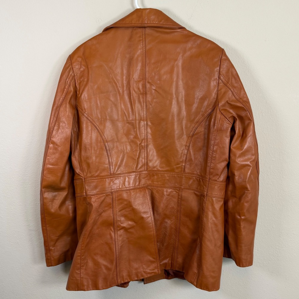 Vintage Jeffery 70s Leather Jacket 42 Cognac Brown Mod Disco Boho Western - Picture 2 of 11